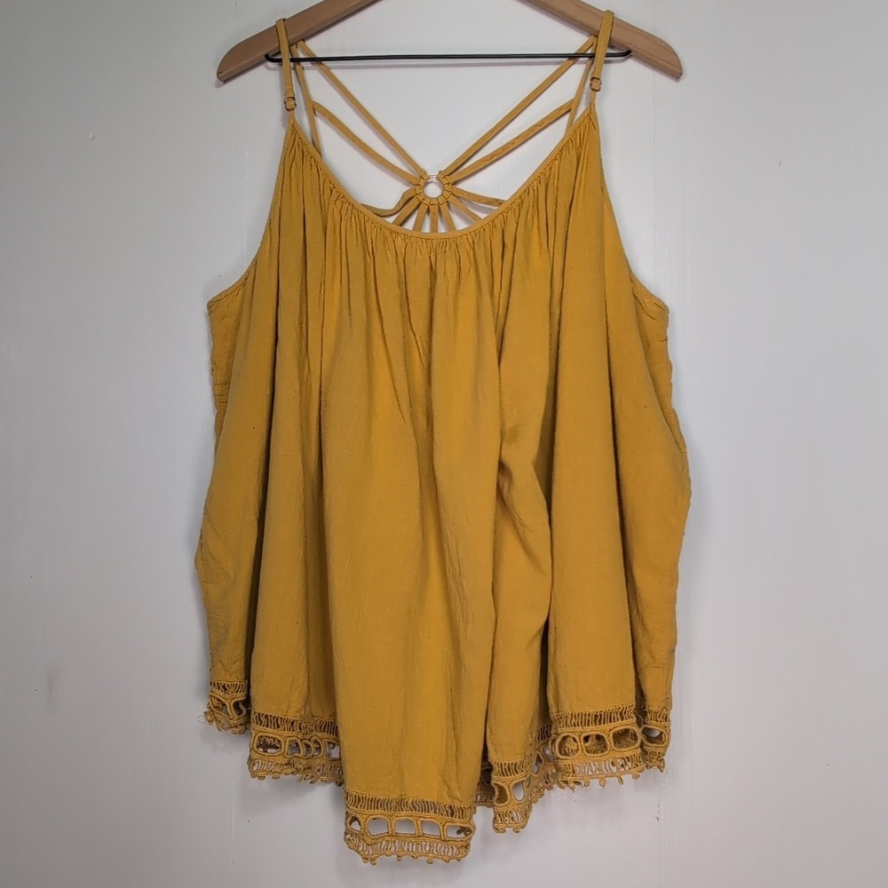 Lane Bryant Mustard Yellow Macrame Back Crochet Lace Hem Cami Top Plus Size 4X
